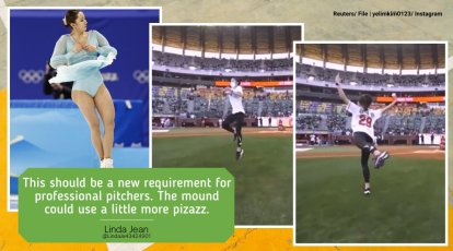 Flipping out! Simone Biles' World Series opening pitch goes viral