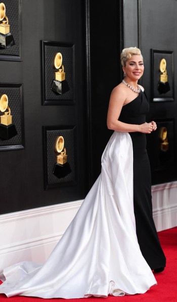 lady gaga grammys 2022 dress See Lady Gaga Dazzle In An Asymmetrical Gown On the 2022 Grammys Red Carpet