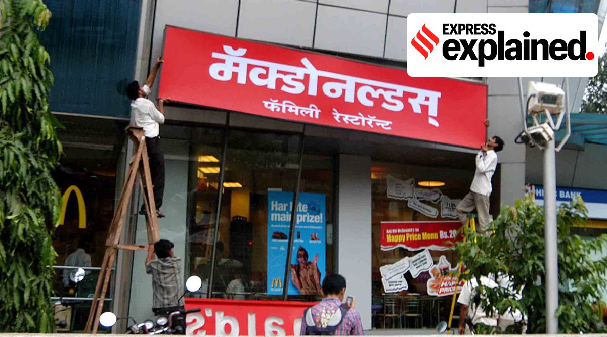A signboard that reads McDonalds in Marathi is fixed at its branch in Borivali. (Express Photo/File)