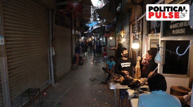 A number of meat shops in Delhi's popular INA market remained shut after the SDMC directive. (Express Photo by Tashi Tobgyal) 