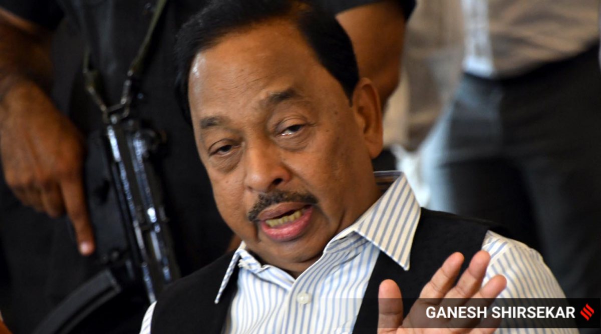 Narayan Rane addresses a press conference at his Juhu residence in Mumbai. (Express Photo: Ganesh Shirsekar, File)
