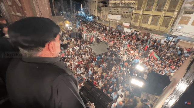 Pakistan's former interior minister Sheikh Rashid Ahmed addresses a rally in Punjab province. (YouTube/Screenshot)
