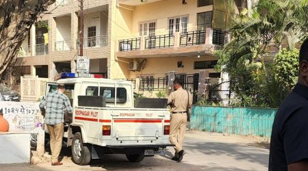 The police outside former AAP leader Kumar Vishwas's house on Wednesday. (Twitter/@DrKumarVishwas)