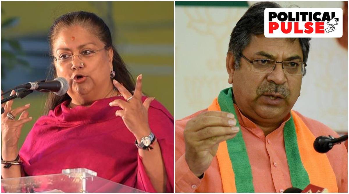 Vasundhara Raje (l) Rajasthan BJP chief Satish Poonia. (File)