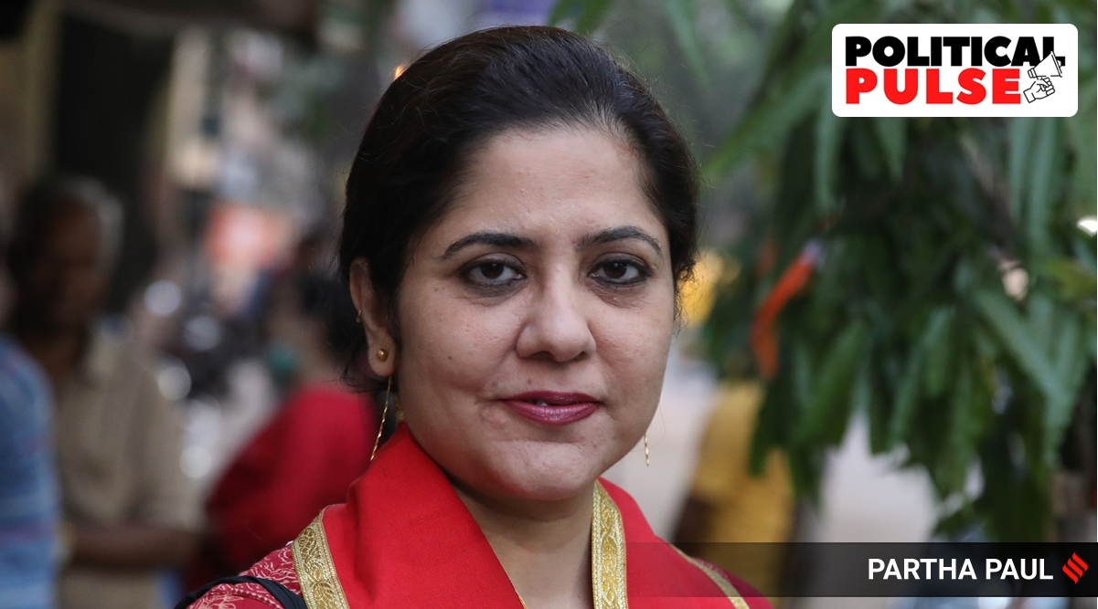 Saira Shah Halim, the CPI(M) candidate for Ballygunge Assembly bypoll, seen during an election campaign in Ballygunj, West Bengal. (Express photo by Partha Paul)