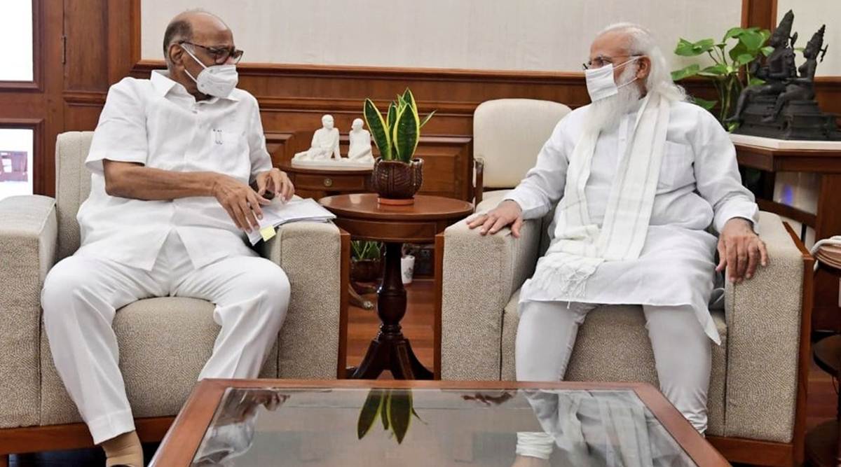 NCP chief Sharad Pawar with PM Narendra Modi in Parliament on Wednesday. (Source: @PawarSpeaks)