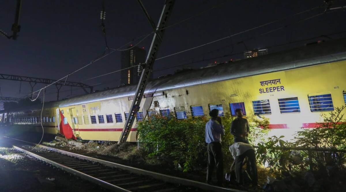 The two trains collided around 9.45 pm on Friday on the crossover, where trains interchange tracks. (Express Photo)
