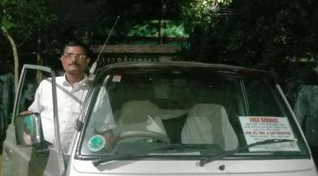 The 61-year old uses his old Maruti van to transport patients.