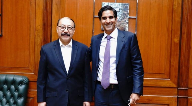 Foreign Secretary Harsh Vardhan Shringla with US Deputy National Security Advisor for International Economics Daleep Singh. (Twitter/MEAIndia)