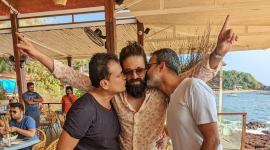 Yash, Prashanth Neel, Vijay Kiragandur celebrating the box office success of KGF 2. (Photo: Hombale Films)