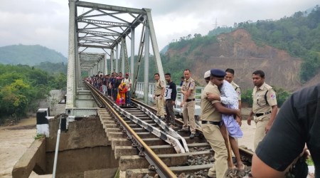 Stranded passengers being evacuated from the railway station in Dima Hasao district. (Credit: Northeast Frontier Railway)
