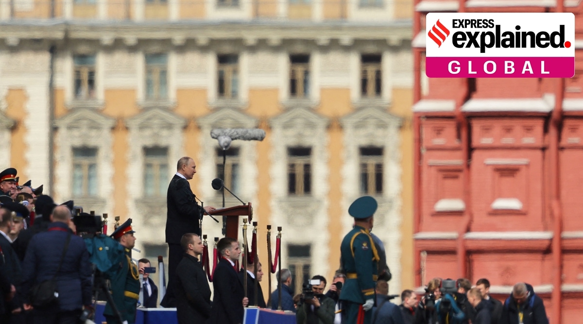 Russian President Vladimir Putin delivers a speech during a military parade on Victory Day. (Reuters)
