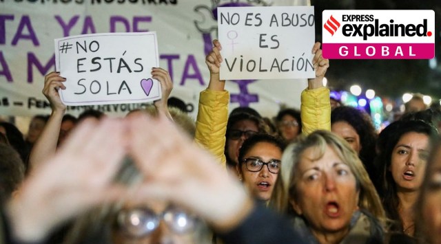 Protesters attend a demonstration against a Spanish court which sentenced five of six men accused of gang-raping a 14-year-old girl to 10 to 12 years in prison for sexually abusing the minor, but acquitted them of rape, on November 4, 2019. (Reuters/File)