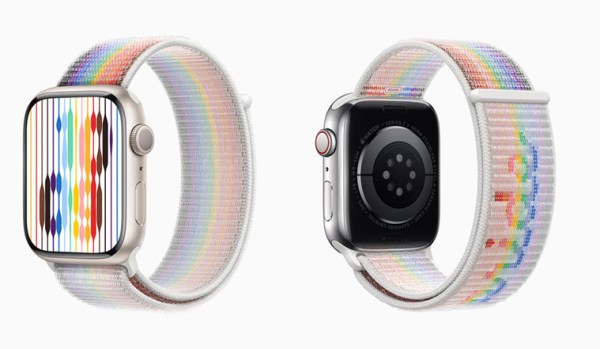 Apple Pride Edition watch band and watch face.  (Image credit: Apple)
