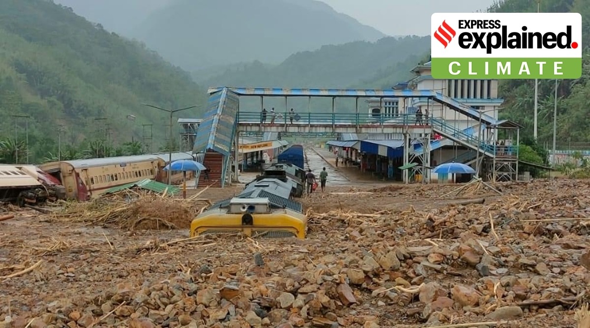 A train buried under the rubble at New Haflong Railway station in Dima Hasao, following heavy rains. (Pic: Facebook/Debolal Gorlosa)