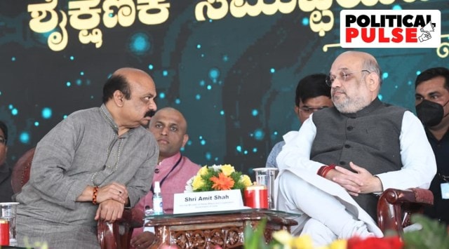 Union Home Minister Amit Shah with Karnataka Chief Minister Basavaraj Bommai, during a programme, in Bengaluru on Tuesday.