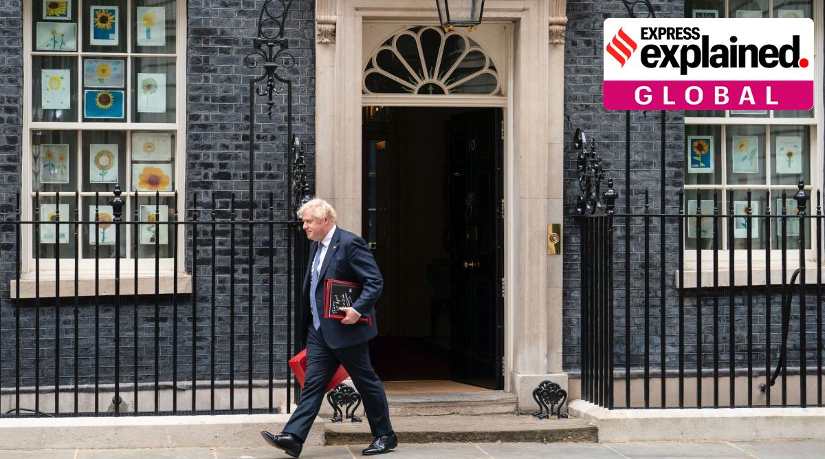 British Prime Minister Boris Johnson departs 10 Downing Street, London, Thursday May 26, 2022, the day after the publication of the Sue Gray report into parties in Whitehall during the coronavirus lockdown. (Dominic Lipinski/PA via AP)