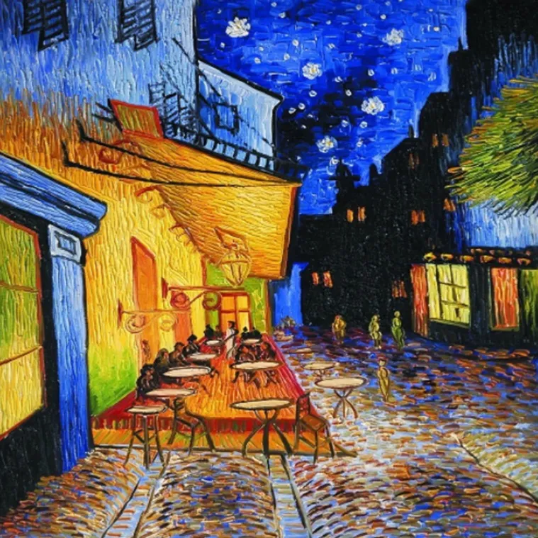 Vincent Van Gogh, Café Terrace, paintings, Art, Café Van Gogh, Coffeehouse, The Café Terrace at night, artwork, du Forum, Cloissionist style,