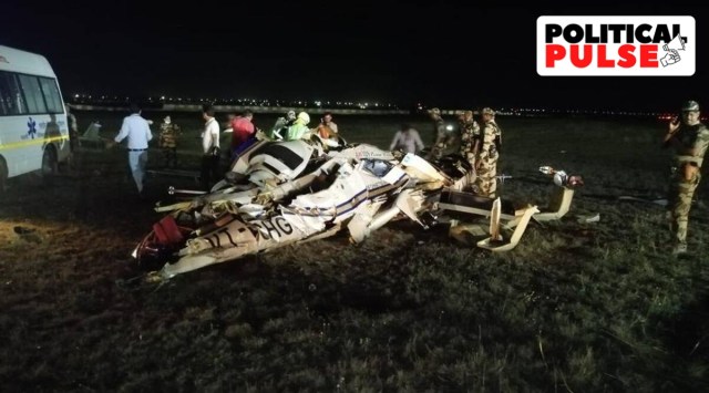 The remains of the chopper that crashed in Raipur on Thursday. (Photo: ANI)
