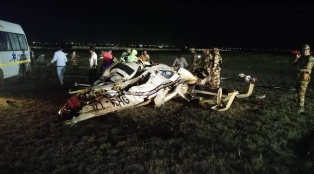 The remains of the chopper that crashed in Raipur on Thursday. (Photo: ANI)