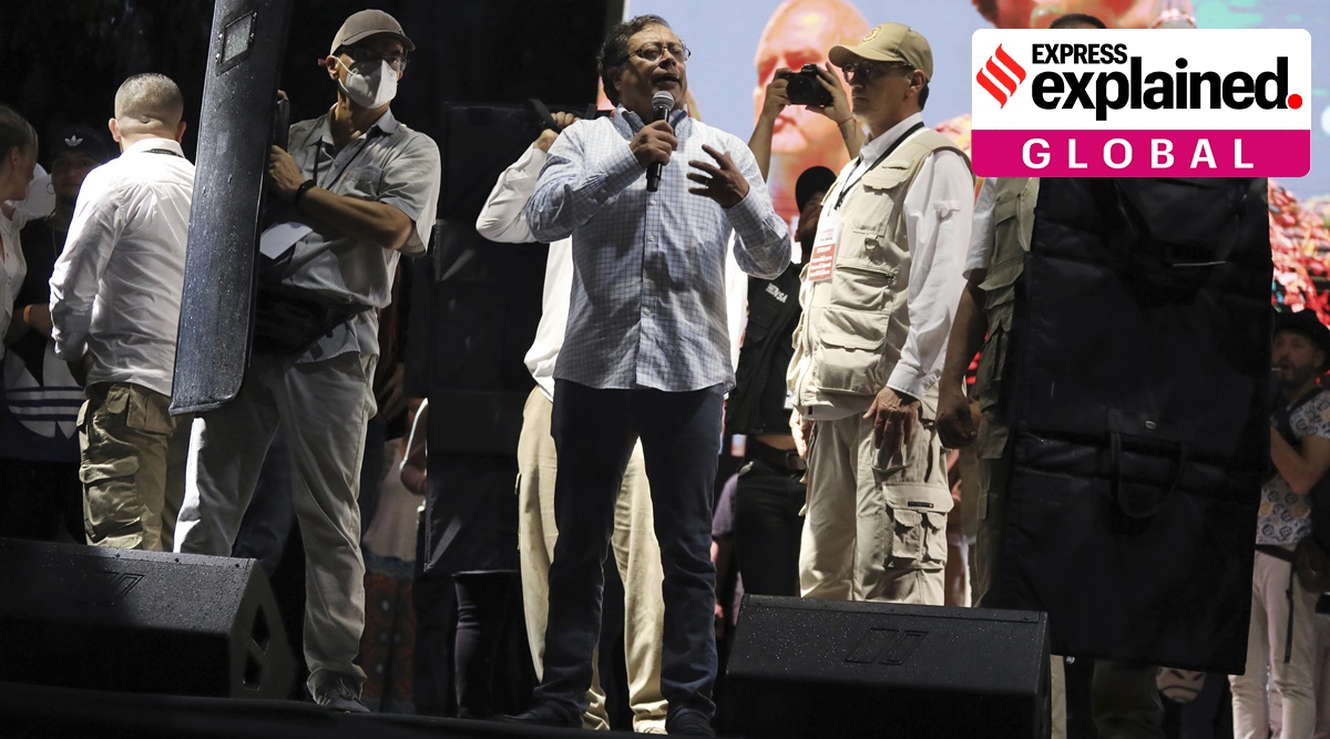Surrounded by bodyguards holding bulletproof shields, presidential candidate Gustavo Petro of the Historical Pact coalition speaks to his supporters during a campaign rally in Medellin. (Photo: AP)