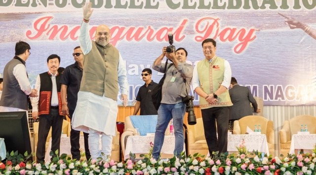 On Saturday, Shah unveiled an 18-feet statue of Swami Vivekananda in the school premises, and inaugurated a new hostel building and administrative block. (Express Photo)