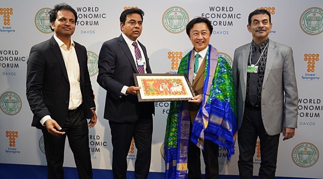 The announcement was made during a meeting of Hyundai President and CIO YoungCho Chi with IT and Industries Minister K T Rama Rao at Telangana Pavilion in Davos. Various collaborations were also discussed in the meeting. (Twitter: @KTRTRS)