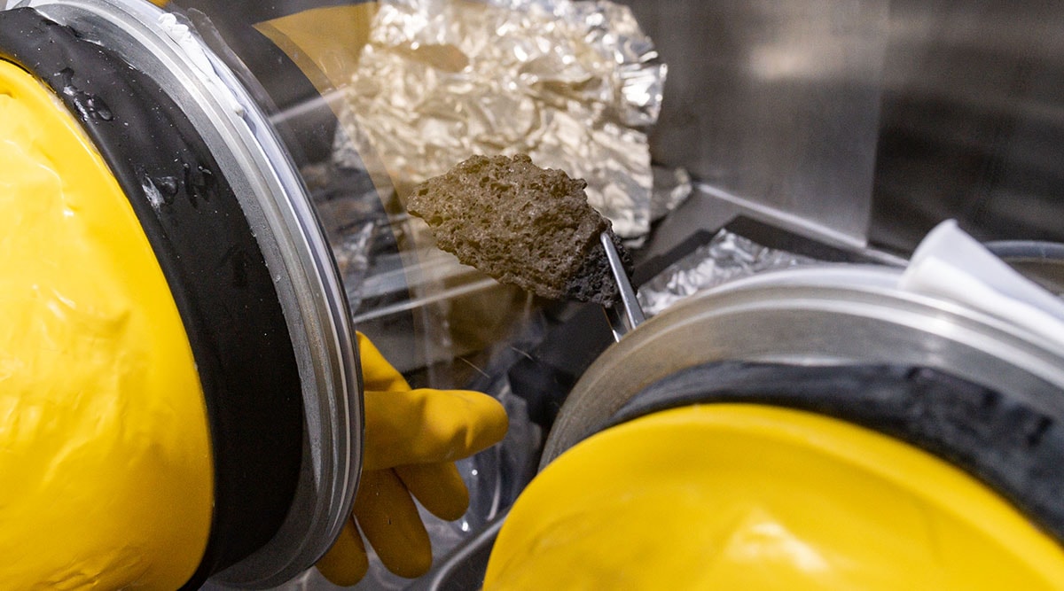 Apollo 17 lunar samples are pictured being processed at NASA's Johnson space flight centre
