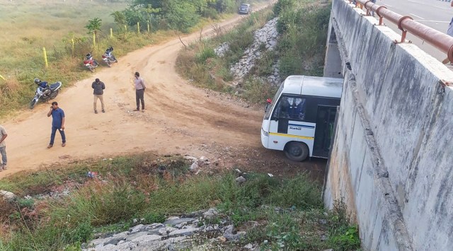 Police at the site of an alleged encounter, where four accused in the rape and murder of a veterinarian were shot dead, on the outskirts of Hyderabad. (PTI, file)