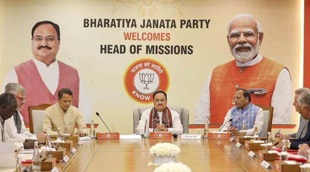 BJP president J P Nadda at the party headquarters in New Delhi on Monday. (PTI)