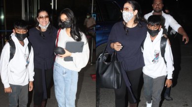 389px x 216px - Kajol hugs sleepy Yug at airport and poses for paps with Nysa; fans ask  'Where is Ajay Devgn?' | The Indian Express