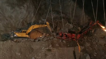 Rescue operations at at Khoni Nallah on the Jammu-Srinagar national highway in Ramban district. (Photo: ANI) 