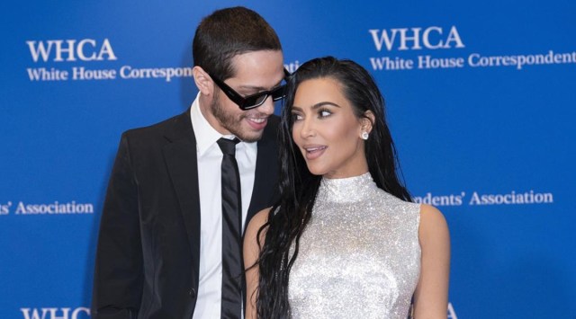 Kim Kardashian and Pete Davidson pose for photographers as they arrive at the annual White House Correspondents' Association Dinner in Washington, Saturday, April 30, 2022. (AP)