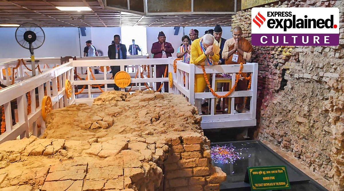 Prime Minister Narendra Modi and Nepal PM Sher Bahadur Deuba at the sacred Maya Devi Temple, Lumbini. (PTI Photo)