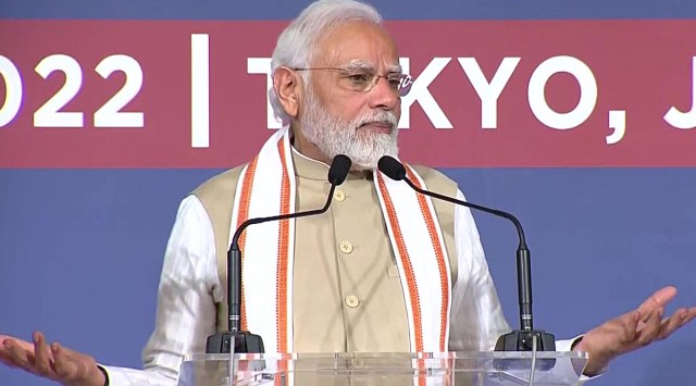 PM Modi addressing the Indian community on the first day of his two-day visit to Tokyo. (ANI)
