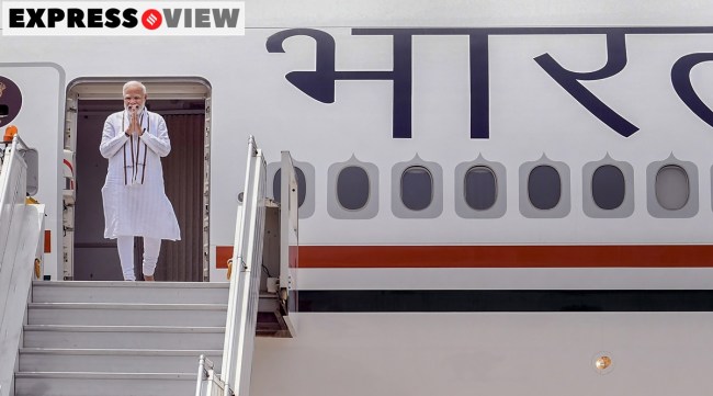 Prime Minister Narendra Modi arrives after his Europe visit, in Delhi. (PTI)