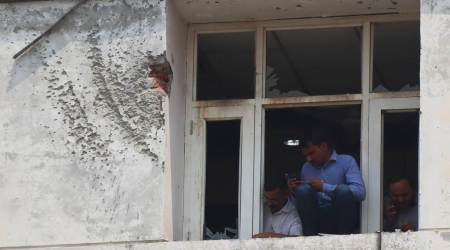At the Punjab Police office in Mohali, Tuesday.  (Express Photo by Jasbir Malhi)