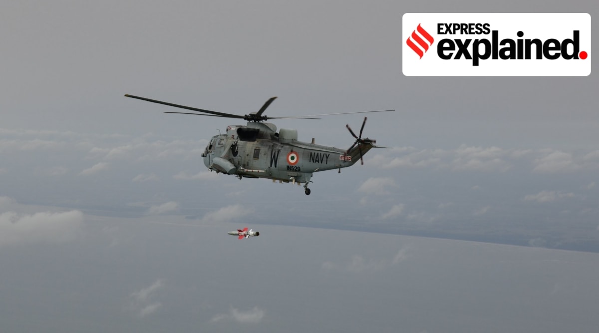 NASM-SR being test fired by Navy's Sea King helicopter at the Balasore Integrated Test Range in Odisha on Wednesday.