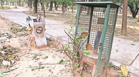 A park in bad shape in Phase I, Mohali. (Express Photo)