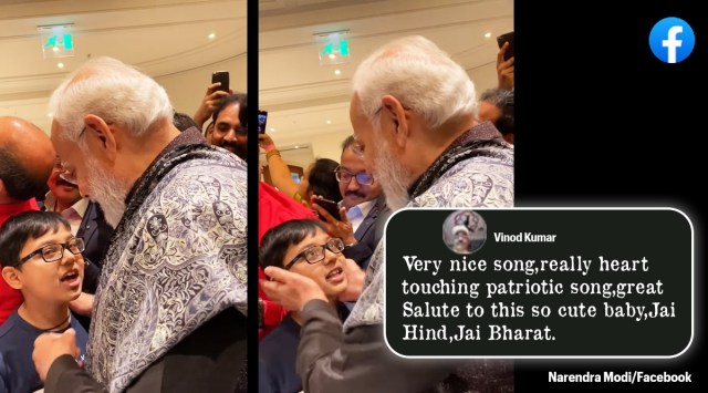 PM Modi in Europe, PM Modi in Germany, Modi in Germany, boy sings patriotic song to Modi, Modi, indian express