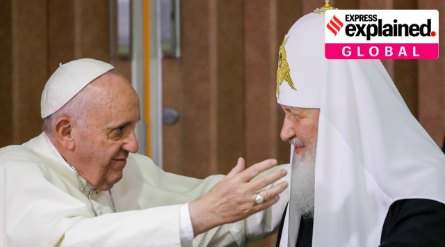 Pope Francis, left, reaches to embrace Russian Orthodox Patriarch Kirill after signing a joint declaration at the Jose Marti International airport in Havana, Cuba. (AP, file)