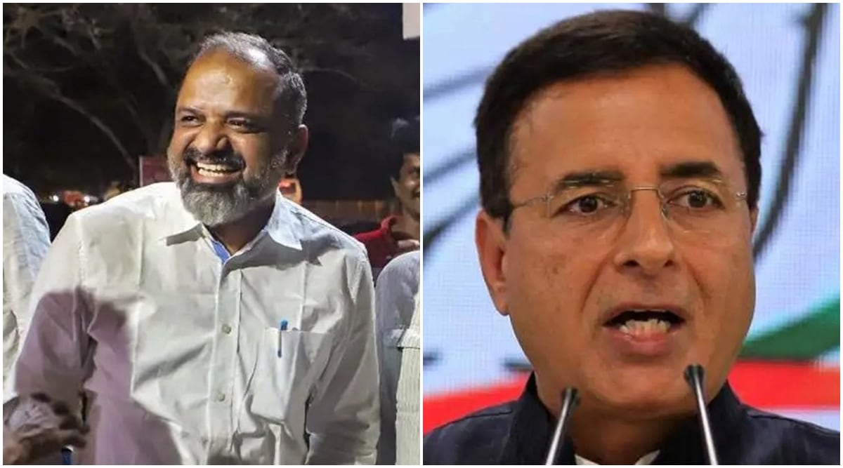 A G Perarivalan and Congress leader Randeep Surjewala.