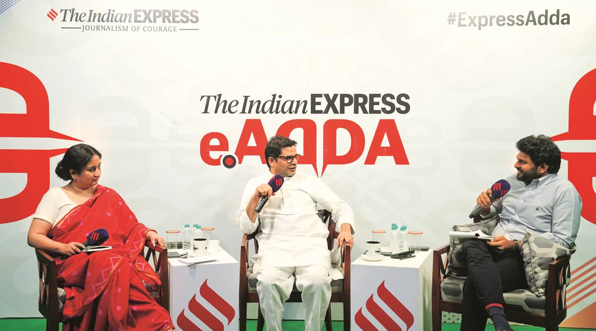 Prashant Kishor in conversation with Anant Goenka, Executive Director, The Indian Express, and Vandita Mishra, National Opinion Editor, The Indian Express, at the Express eAdda. (Express photo by Abhinav Saha)
