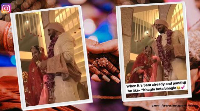 priest asks bride, groom to run, bhag lo beta bag lo, pandit asks bride and groom to run, wedding, indian wedding, indian express