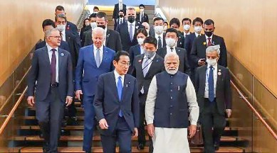 Indian Prime Minister Narendra Modi, Japanese Prime Minister Fumio Kishida, US President Joe Biden, Prime Minister of Australia Anthony Albanese and other dignitaries at the venue of the Quad Leaders’ Summit, in Tokyo, Japan. (PTI)