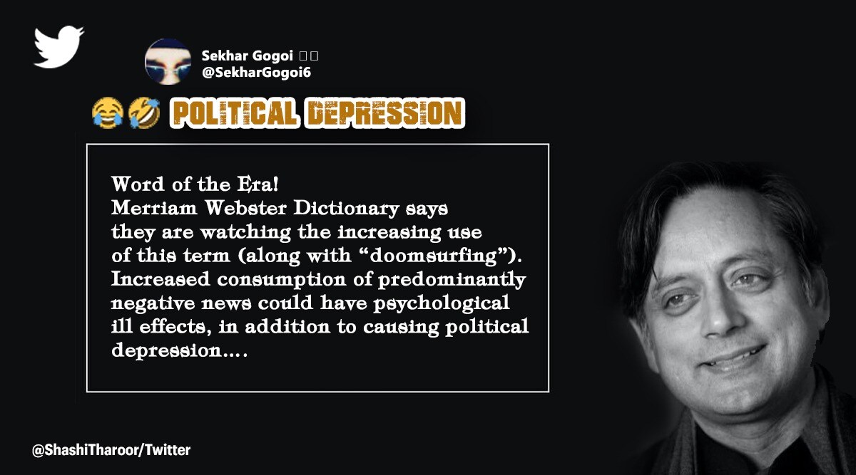 Shashi Tharoor, word of the era, doomscrolling, bad news, political depression, news, Tharoor, indian express
