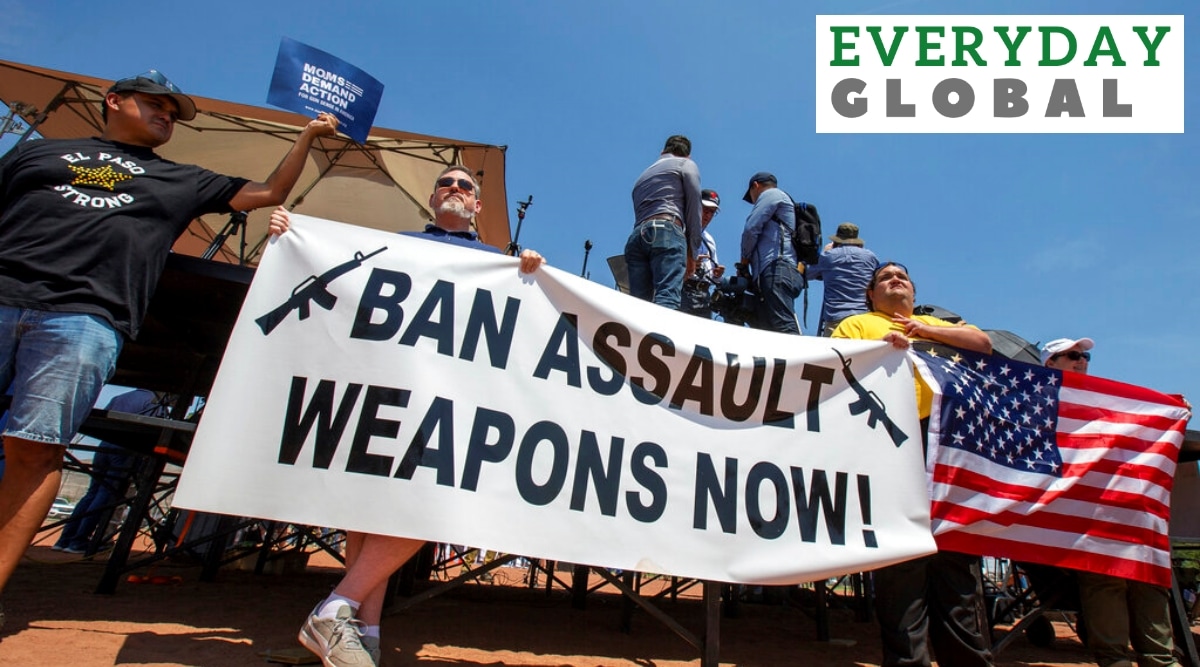 Demonstrators hold a banner to protest the visit of President Donald Trump to the border city after the Aug. 3 mass shooting in El Paso, Texas, on Aug. 7, 2019. (AP)