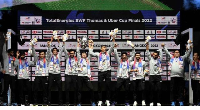 India defeat Indonesia 3-0 to win the Thomas Cup. (Twitter/India in Guyana)