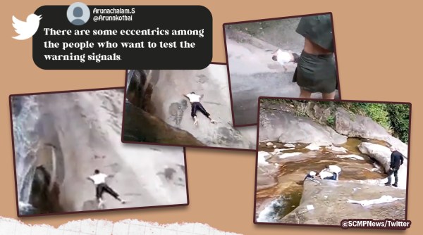 man falls down from waterfall, man jumps from waterfall, China, adventure, waterfall, indian express