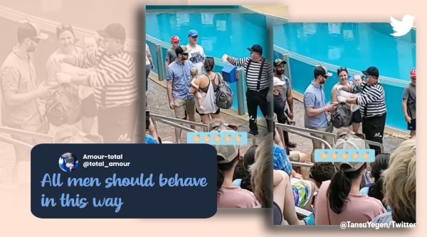 mime asks man to hold bag, mime calls out man, father takes bag, mother, child, indian express